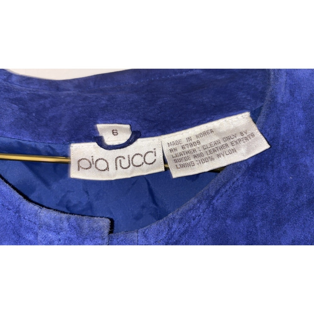 Vintage Pia Rucci Royal Blue Suede Leather Button Down Midi Shirt Dress Womens 6 - Picture 2 of 4